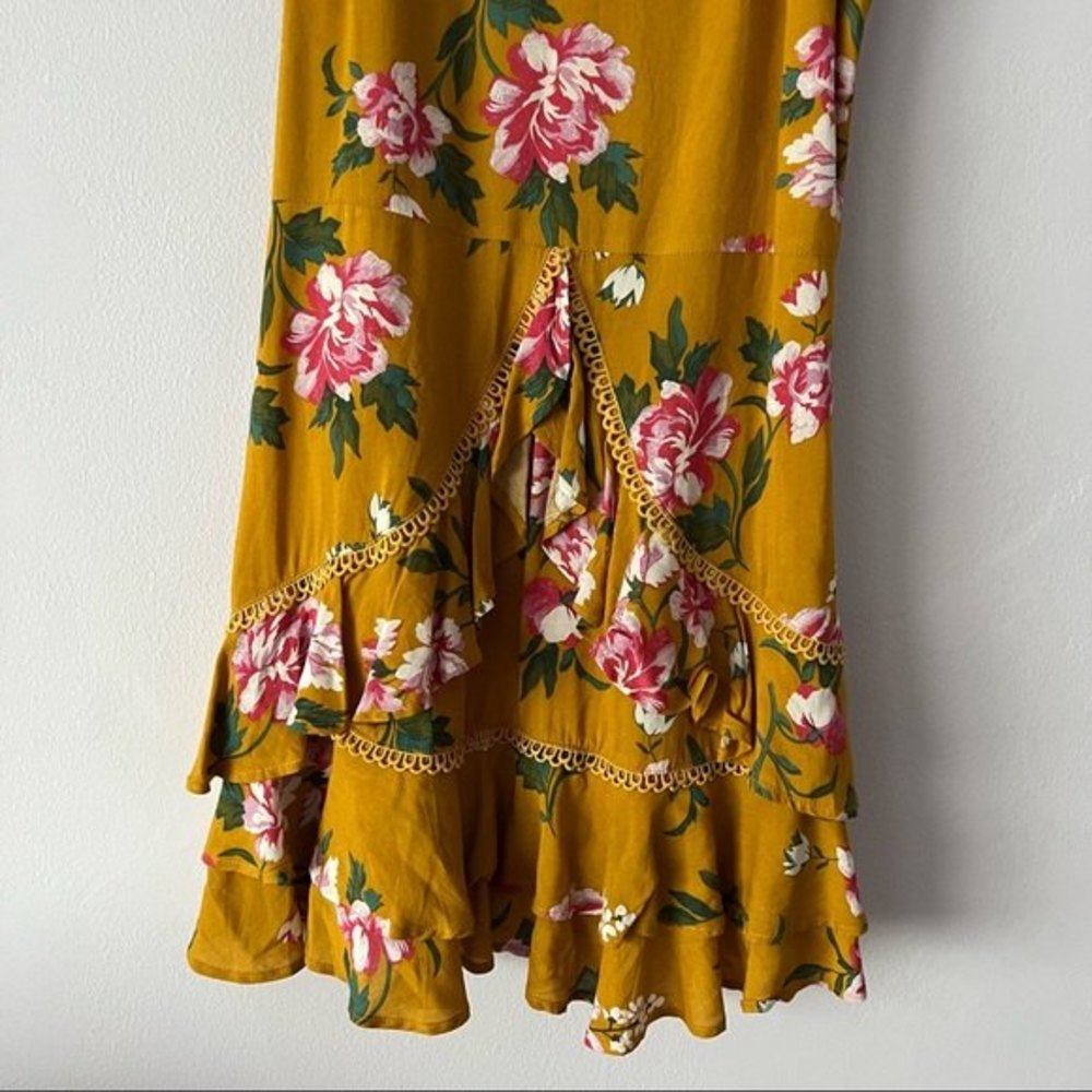 NWT MINKPINK Mustard Yellow Floral Ruffled Tiered Mini Dress - Picture 4 of 14